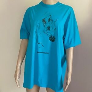 Vintage Arabian Nights Horse Tee Aqua Blue